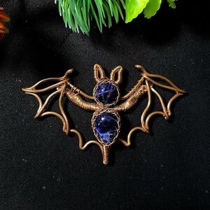 Sodalite animal Jewelry bat pendant Copper Wire Wrapped